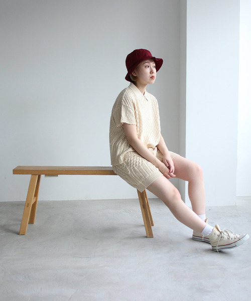Dot&Stripes CHILD WOMAN(ドットアンドストライプス チャイルドウーマン)の「透かし編みパッチワーク ポロプルオーバー(ポロシャツ・レディース・グリーン/キナリ/ピンク・FREE)」の12枚目の写真