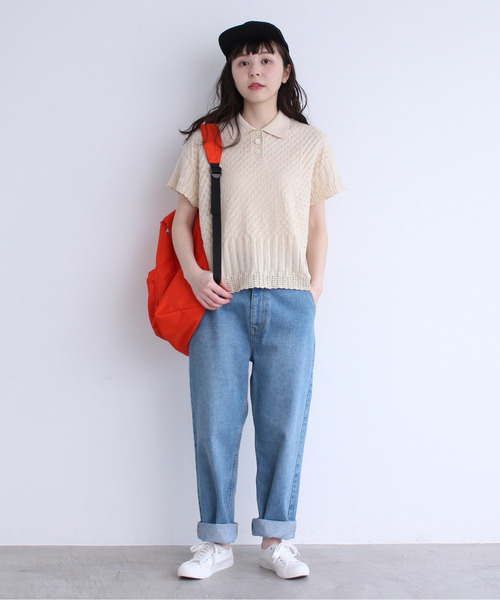 Dot&Stripes CHILD WOMAN(ドットアンドストライプス チャイルドウーマン)の「透かし編みパッチワーク ポロプルオーバー(ポロシャツ・レディース・グリーン/キナリ/ピンク・FREE)」の9枚目の写真