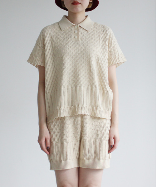 Dot&Stripes CHILD WOMAN(ドットアンドストライプス チャイルドウーマン)の「透かし編みパッチワーク ポロプルオーバー(ポロシャツ・レディース・グリーン/キナリ/ピンク・FREE)」の18枚目の写真