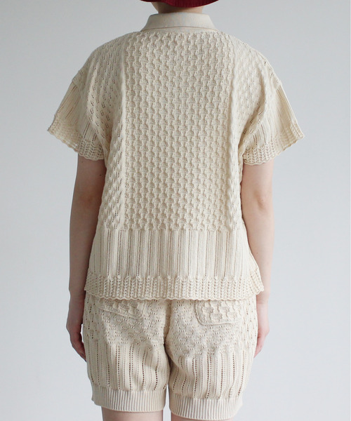 Dot&Stripes CHILD WOMAN(ドットアンドストライプス チャイルドウーマン)の「透かし編みパッチワーク ポロプルオーバー(ポロシャツ・レディース・グリーン/キナリ/ピンク・FREE)」の15枚目の写真