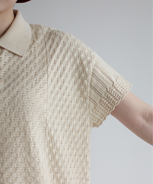 Dot&Stripes CHILD WOMAN(ドットアンドストライプス チャイルドウーマン)の「透かし編みパッチワーク ポロプルオーバー(ポロシャツ・レディース・グリーン/キナリ/ピンク・FREE)」の21枚目の写真