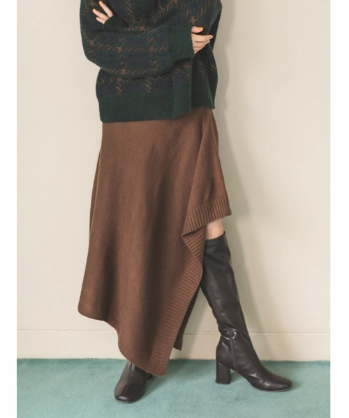 fifth calin(フィフスカラン)の「裾デザインニットスカート(スカート・レディース・ブラウン/アイボリー/ブラック・MEDIUM)」の3枚目の写真