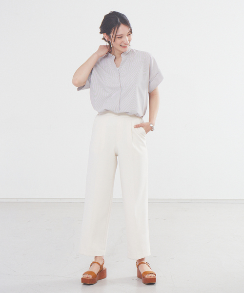 abahouse mavie（アバハウスマヴィ）の「【感嘆パンツ】セミワイドパンツ（その他パンツ・レディース・オフホワイト/グリーン/ブラック/ストライプ/チェック/セージグリーン・38/40/36）」の7枚目の写真