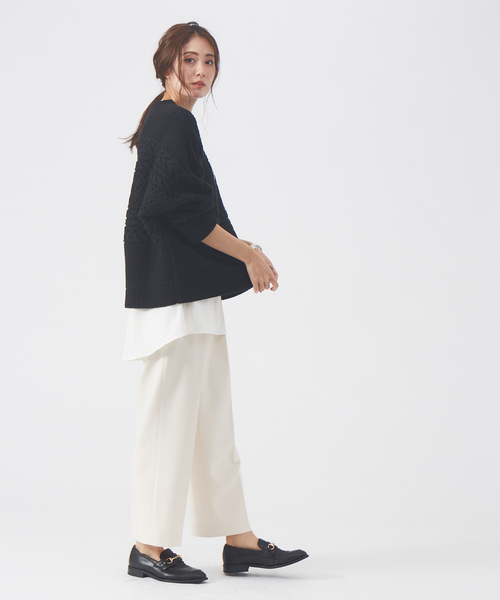 abahouse mavie（アバハウスマヴィ）の「【感嘆パンツ】セミワイドパンツ（その他パンツ・レディース・オフホワイト/グリーン/ブラック/ストライプ/チェック/セージグリーン・38/40/36）」の9枚目の写真