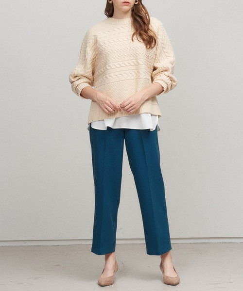 abahouse mavie（アバハウスマヴィ）の「【感嘆パンツ】セミワイドパンツ（その他パンツ・レディース・オフホワイト/グリーン/ブラック/ストライプ/チェック/セージグリーン・38/40/36）」の8枚目の写真