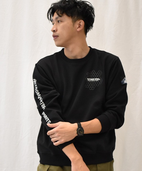 SPENDY'S Store（スペンディーズストア）の「＜CAPTAINSTAG/キャプテンスタッグ＞裏起毛袖プリントトレーナー（スウェット・メンズ・ブラック/グレー・LL/M/L）」の2枚目の写真