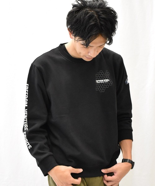 SPENDY'S Store（スペンディーズストア）の「＜CAPTAINSTAG/キャプテンスタッグ＞裏起毛袖プリントトレーナー（スウェット・メンズ・ブラック/グレー・LL/M/L）」の4枚目の写真