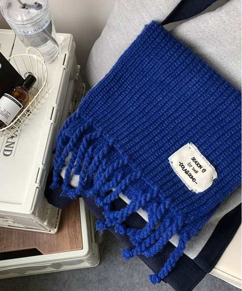 セール】【6色展開】レタリングタグローゲージニットカラーマフラー