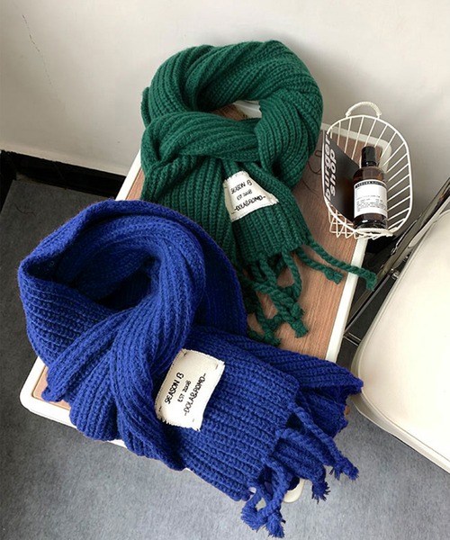 セール】【6色展開】レタリングタグローゲージニットカラーマフラー