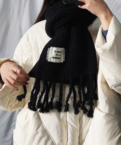 Tamme タム 黒 ケーブルニット風 ロングマフラー Tamme タム 黒 ケーブルニット風 ロングマフラー