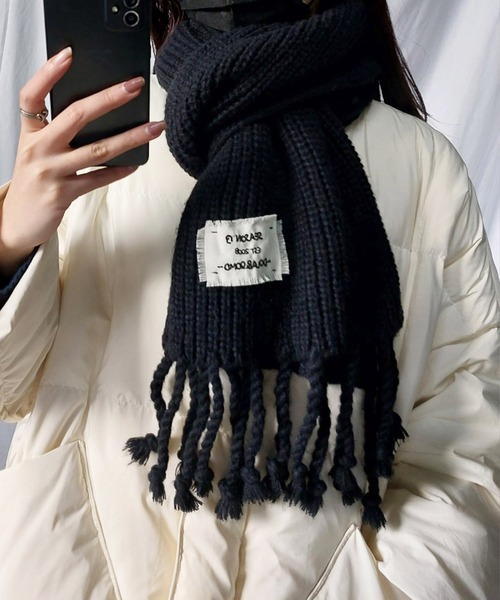 セール】【6色展開】レタリングタグローゲージニットカラーマフラー