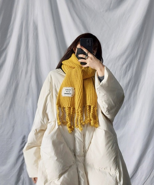 セール】【6色展開】レタリングタグローゲージニットカラーマフラー