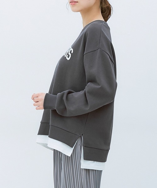 Honeys(ハニーズ)の「裾レイヤード風トップス(スウェット・レディース・イエロー/ベージュ/杢グレー/ミント/スミクロ・LL/L/M/S)」の13枚目の写真