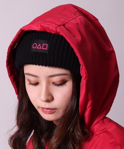 BAYBLO（ベイブロ）の「(CR)【〇△□】ユニセックス リブ 編み ニットキャップ（ニットキャップ/ビーニー・レディース・ブラック/レッド/アイボリー・FREE）」の2枚目の写真