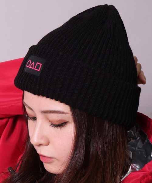 BAYBLO（ベイブロ）の「(CR)【〇△□】ユニセックス リブ 編み ニットキャップ（ニットキャップ/ビーニー・レディース・ブラック/レッド/アイボリー・FREE）」の6枚目の写真