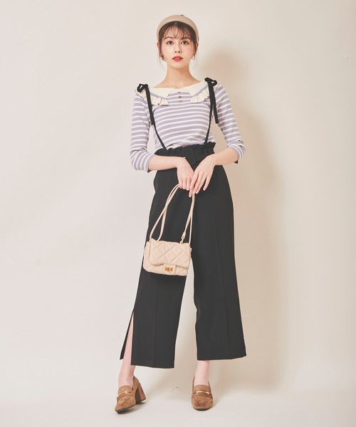 31 Sons de mode（トランテアン　ソン　ドゥ　モード）の「肩リボンサス付きパンツ（その他パンツ・レディース・イエロー/ブラック/ラベンダー・36/38）」の2枚目の写真