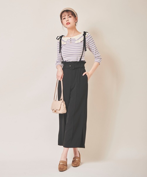 31 Sons de mode（トランテアン　ソン　ドゥ　モード）の「肩リボンサス付きパンツ（その他パンツ・レディース・イエロー/ブラック/ラベンダー・36/38）」の4枚目の写真