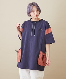 CUBE SUGAR（キューブシュガー）の「異素材アウトドアポケットチュニック半袖ビッグTシャツ（チュニック）」