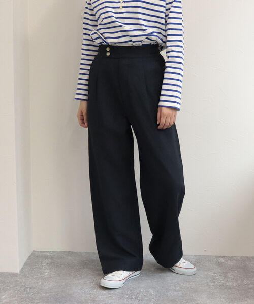 fredy emue(フレディエミュ)の「ギンガムチェック/リネンドビー タックパンツ(セットアップ可能)(その他パンツ・レディース・ベージュ/ネイビー/ホワイト系その他2・38)」の3枚目の写真