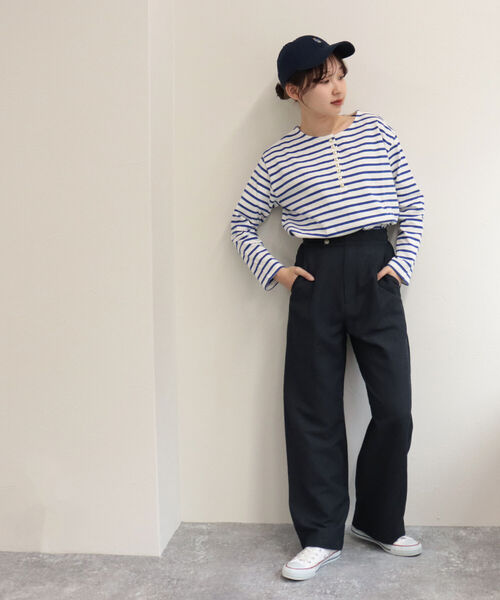 fredy emue(フレディエミュ)の「ギンガムチェック/リネンドビー タックパンツ(セットアップ可能)(その他パンツ・レディース・ベージュ/ネイビー/ホワイト系その他2・38)」の15枚目の写真