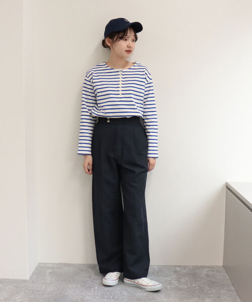fredy emue(フレディエミュ)の「ギンガムチェック/リネンドビー タックパンツ(セットアップ可能)(その他パンツ・レディース・ベージュ/ネイビー/ホワイト系その他2・38)」の9枚目の写真