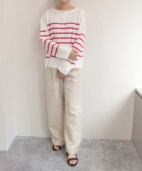 fredy emue(フレディエミュ)の「ギンガムチェック/リネンドビー タックパンツ(セットアップ可能)(その他パンツ・レディース・ベージュ/ネイビー/ホワイト系その他2・38)」の16枚目の写真