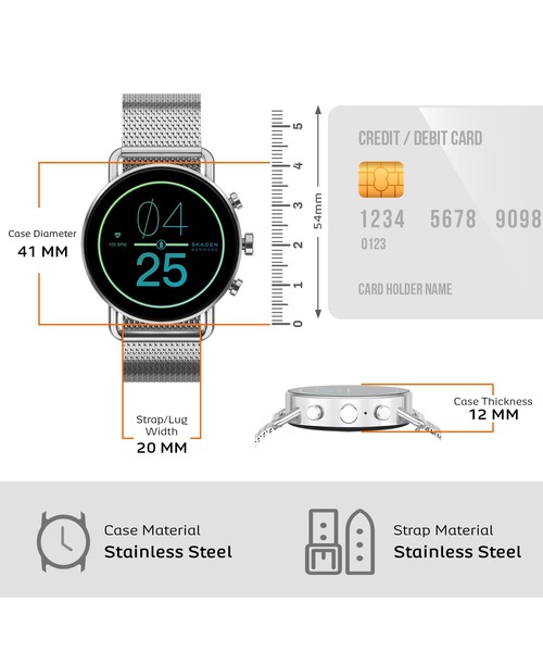 SKAGEN(スカーゲン)の「FALSTER シルバートーン ステンレススチールメッシュ ジェネレーション6 スマートウォッチ SKT5300(デジタル腕時計・メンズ・シルバー・FREE)」の5枚目の写真