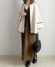 un dix cors | 楽に羽織れてきれい見え　ダンボールノーカラーコート(ノーカラーコート)