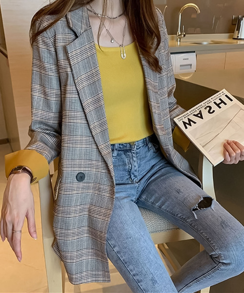 Bifrost（ビフレスト）の「チェックテーラードジャケット（テーラードジャケット・レディース・ピンク/イエロー・S/M/L/XL）」の3枚目の写真