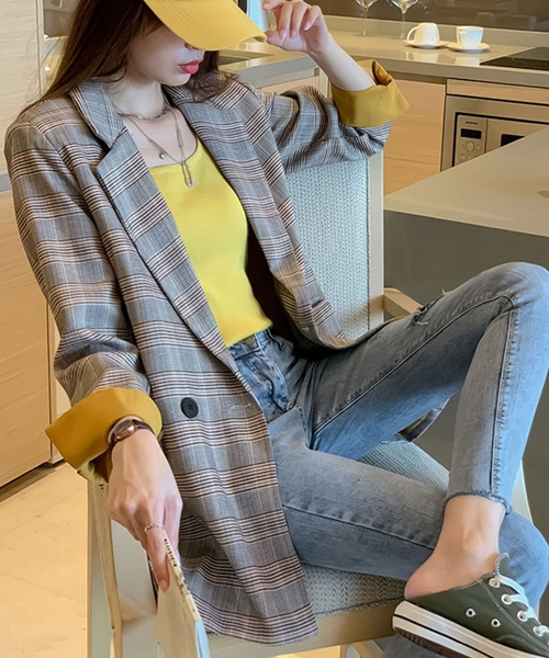 Bifrost（ビフレスト）の「チェックテーラードジャケット（テーラードジャケット・レディース・ピンク/イエロー・S/M/L/XL）」の4枚目の写真