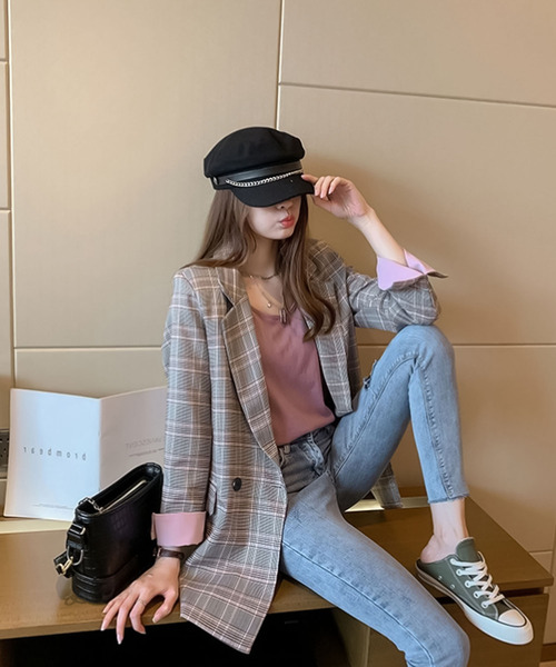 Bifrost（ビフレスト）の「チェックテーラードジャケット（テーラードジャケット・レディース・ピンク/イエロー・S/M/L/XL）」の7枚目の写真