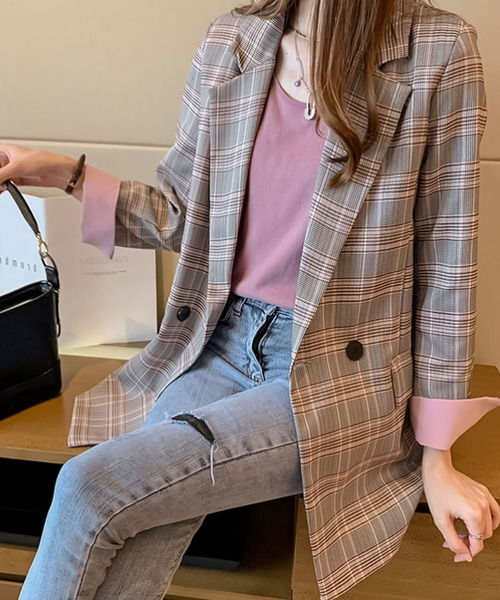 Bifrost（ビフレスト）の「チェックテーラードジャケット（テーラードジャケット・レディース・ピンク/イエロー・S/M/L/XL）」の9枚目の写真