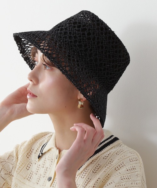 N.（N. Natural Beauty Basic）（エヌエヌナチュラルビューティーベーシック）の「[CASSELINI] 透かし編みバケットハット（ハット・レディース・ブラック/ベージュ・FREE）」の2枚目の写真