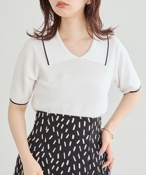 natural couture(ナチュラルクチュール)の「WEB限定/コーデを飾るトレンドアイテム ポロニット(ニット/セーター・レディース・オフホワイト/ブラック/グリーン・FREE)」の2枚目の写真