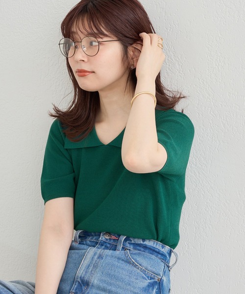 natural couture(ナチュラルクチュール)の「WEB限定/コーデを飾るトレンドアイテム ポロニット(ニット/セーター・レディース・オフホワイト/ブラック/グリーン・FREE)」の3枚目の写真