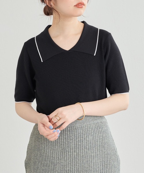 natural couture(ナチュラルクチュール)の「WEB限定/コーデを飾るトレンドアイテム ポロニット(ニット/セーター・レディース・オフホワイト/ブラック/グリーン・FREE)」の9枚目の写真