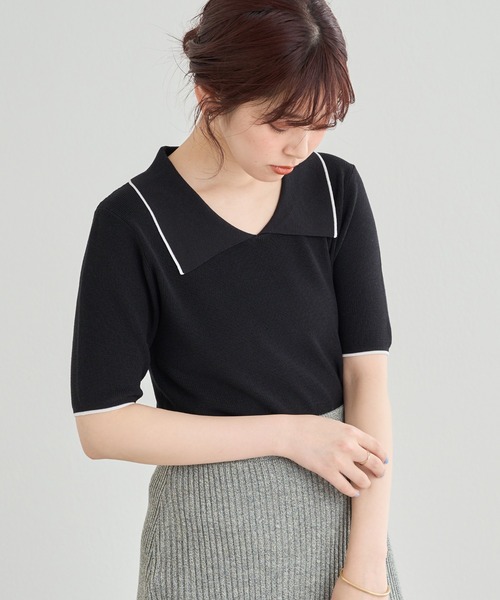 natural couture(ナチュラルクチュール)の「WEB限定/コーデを飾るトレンドアイテム ポロニット(ニット/セーター・レディース・オフホワイト/ブラック/グリーン・FREE)」の10枚目の写真