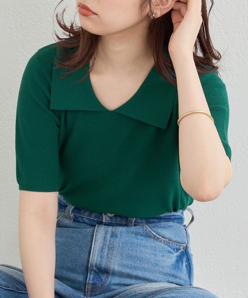 natural couture(ナチュラルクチュール)の「WEB限定/コーデを飾るトレンドアイテム ポロニット(ニット/セーター・レディース・オフホワイト/ブラック/グリーン・FREE)」の13枚目の写真