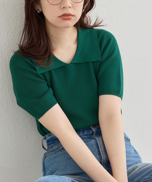 natural couture(ナチュラルクチュール)の「WEB限定/コーデを飾るトレンドアイテム ポロニット(ニット/セーター・レディース・オフホワイト/ブラック/グリーン・FREE)」の12枚目の写真