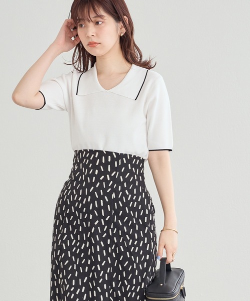 natural couture(ナチュラルクチュール)の「WEB限定/コーデを飾るトレンドアイテム ポロニット(ニット/セーター・レディース・オフホワイト/ブラック/グリーン・FREE)」の4枚目の写真