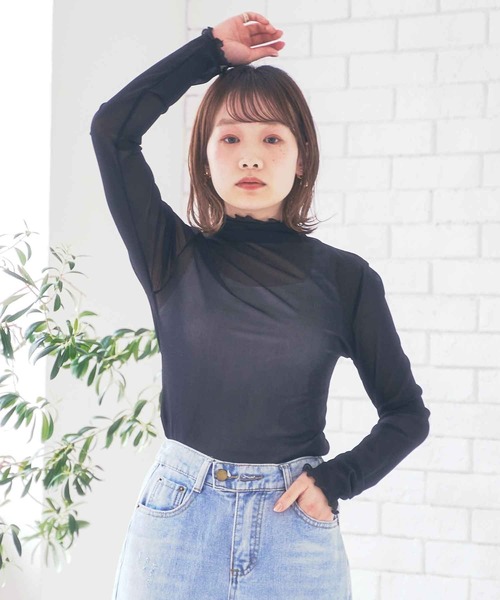 Clice de Paris(クリシェドゥパリス)の「K/シースルータートル(Tシャツ/カットソー・レディース・ブラック/グレー/ピンク/アイボリー・ONESIZE)」の3枚目の写真