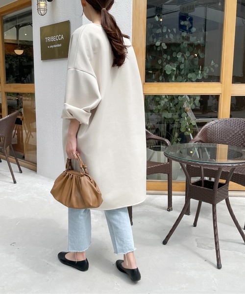 StyleSea（スタイルシー）の「カットポンチノーカラーロングジャケット（ノーカラージャケット・レディース・ブラック/アイボリー/グレイッシュベージュ・MEDIUM）」の9枚目の写真