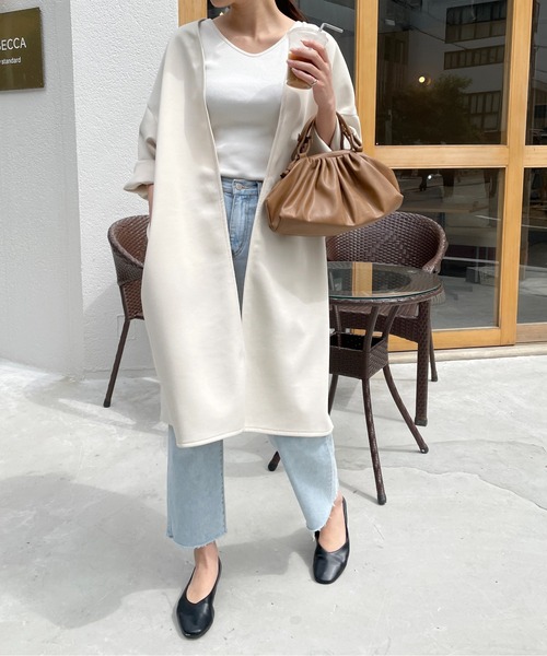 StyleSea（スタイルシー）の「カットポンチノーカラーロングジャケット（ノーカラージャケット・レディース・ブラック/アイボリー/グレイッシュベージュ・MEDIUM）」の8枚目の写真