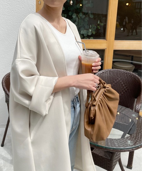 StyleSea（スタイルシー）の「カットポンチノーカラーロングジャケット（ノーカラージャケット・レディース・ブラック/アイボリー/グレイッシュベージュ・MEDIUM）」の11枚目の写真