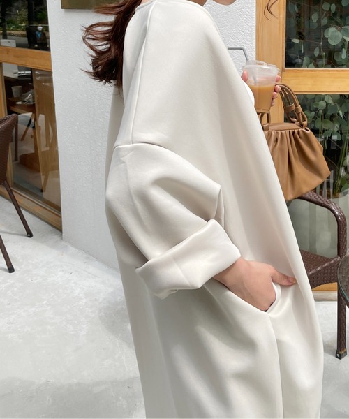 StyleSea（スタイルシー）の「カットポンチノーカラーロングジャケット（ノーカラージャケット・レディース・ブラック/アイボリー/グレイッシュベージュ・MEDIUM）」の13枚目の写真