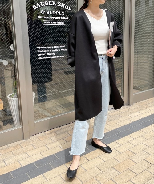 StyleSea（スタイルシー）の「カットポンチノーカラーロングジャケット（ノーカラージャケット・レディース・ブラック/アイボリー/グレイッシュベージュ・MEDIUM）」の18枚目の写真