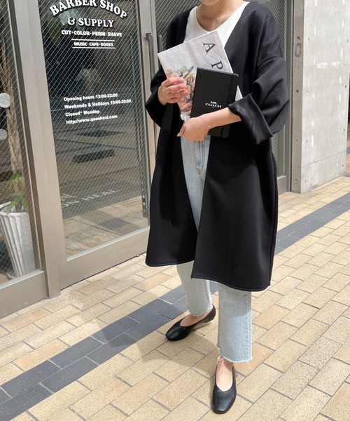 StyleSea（スタイルシー）の「カットポンチノーカラーロングジャケット（ノーカラージャケット・レディース・ブラック/アイボリー/グレイッシュベージュ・MEDIUM）」の16枚目の写真