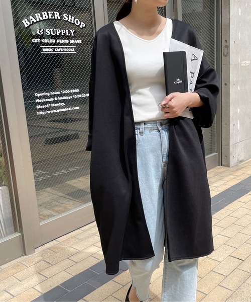 StyleSea（スタイルシー）の「カットポンチノーカラーロングジャケット（ノーカラージャケット・レディース・ブラック/アイボリー/グレイッシュベージュ・MEDIUM）」の15枚目の写真