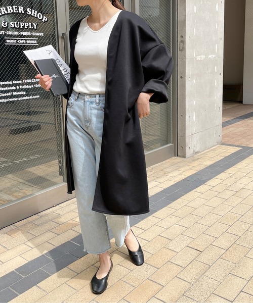 StyleSea（スタイルシー）の「カットポンチノーカラーロングジャケット（ノーカラージャケット・レディース・ブラック/アイボリー/グレイッシュベージュ・MEDIUM）」の17枚目の写真