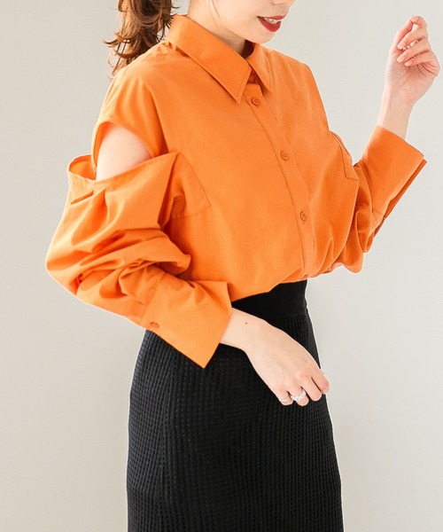 Heather(ヘザー)の「ショルダースリットシャツ 275065(シャツ/ブラウス・レディース・ホワイト/グレー/オレンジ/グリーン・FREE)」の4枚目の写真